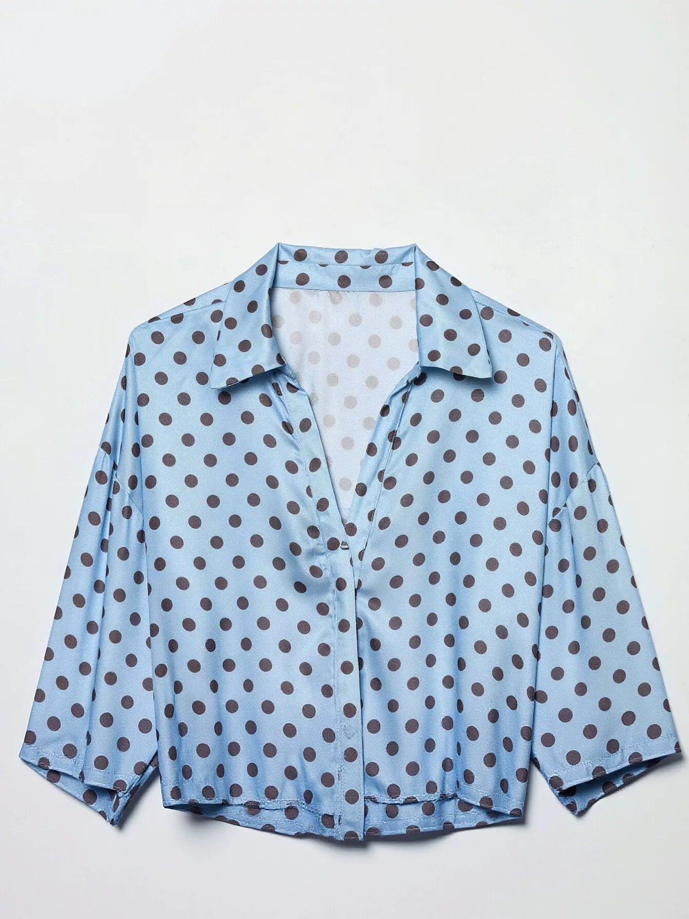 Polka Dot Tie Waist Button Shirt