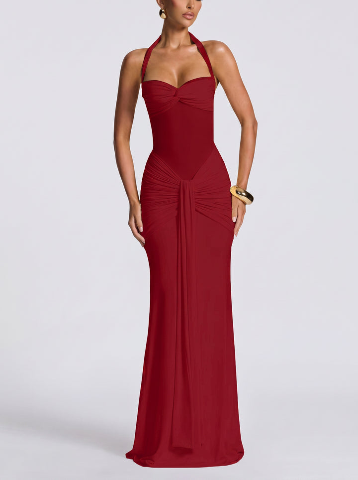 Sexy Halter Mesh Insert Maxi Dress