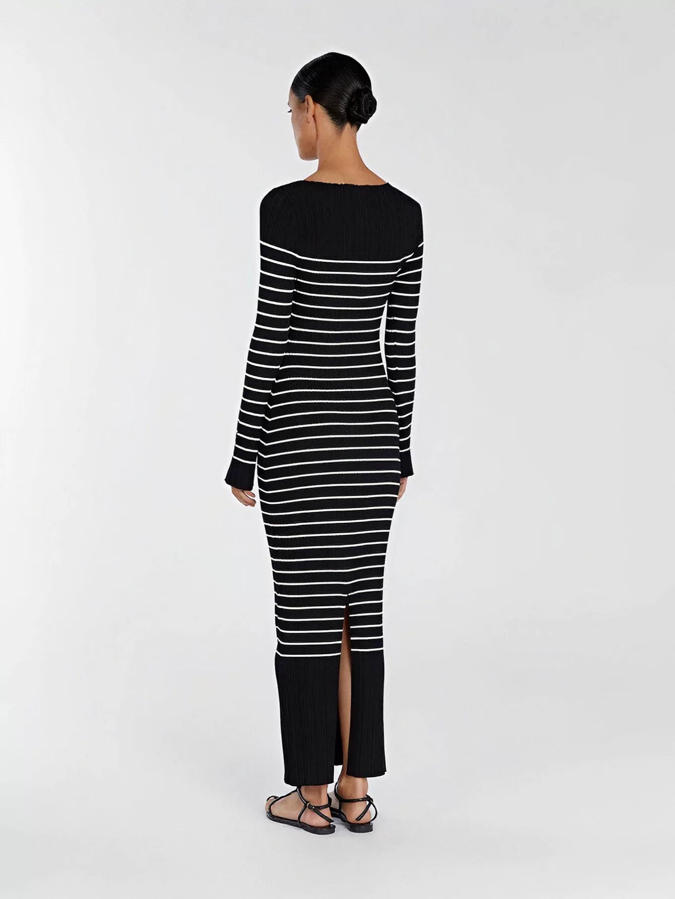 Striped Off Shoulder Ribbed Sweater Dress