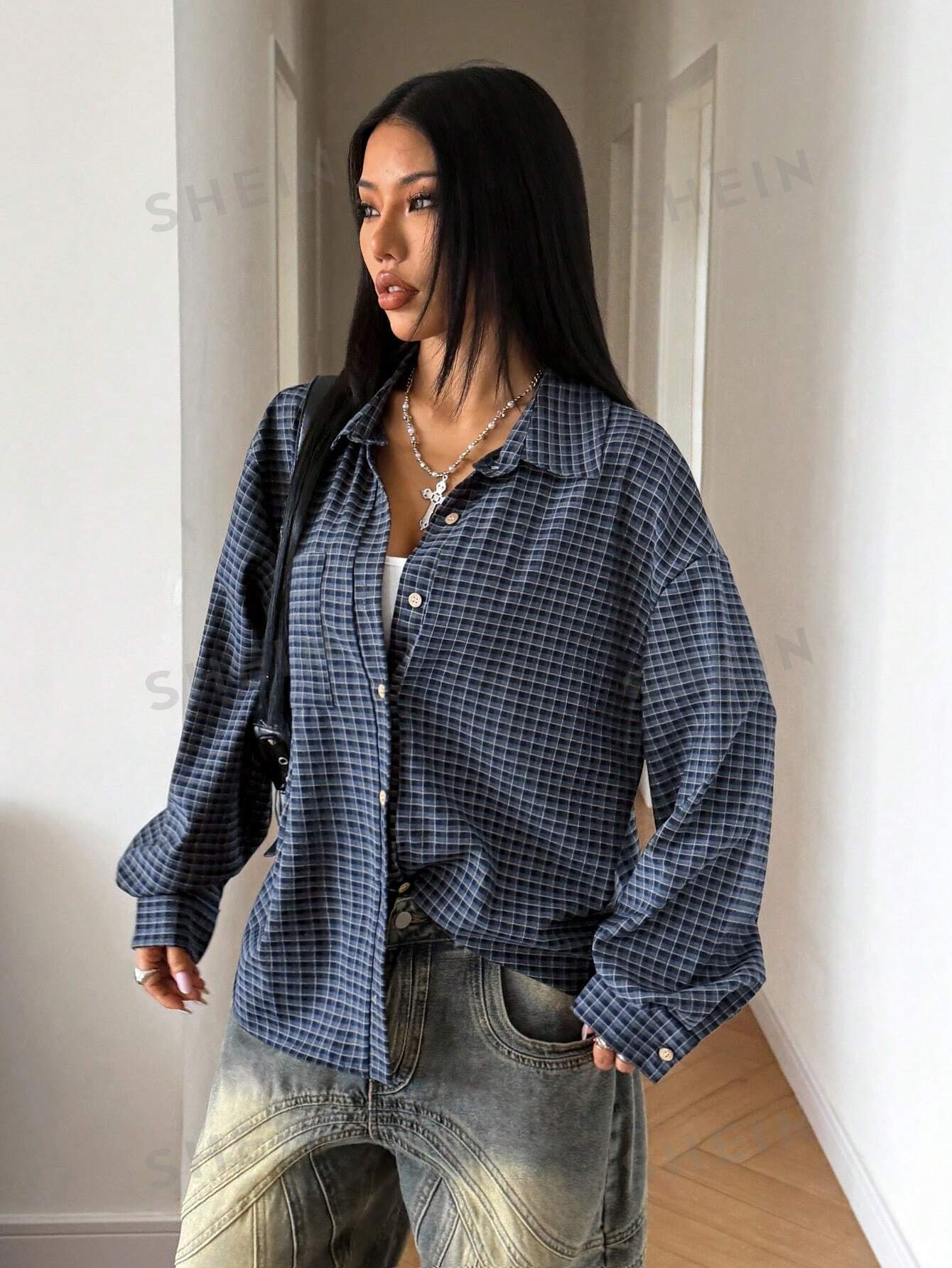 Oversized Plaid Button Down Shirt