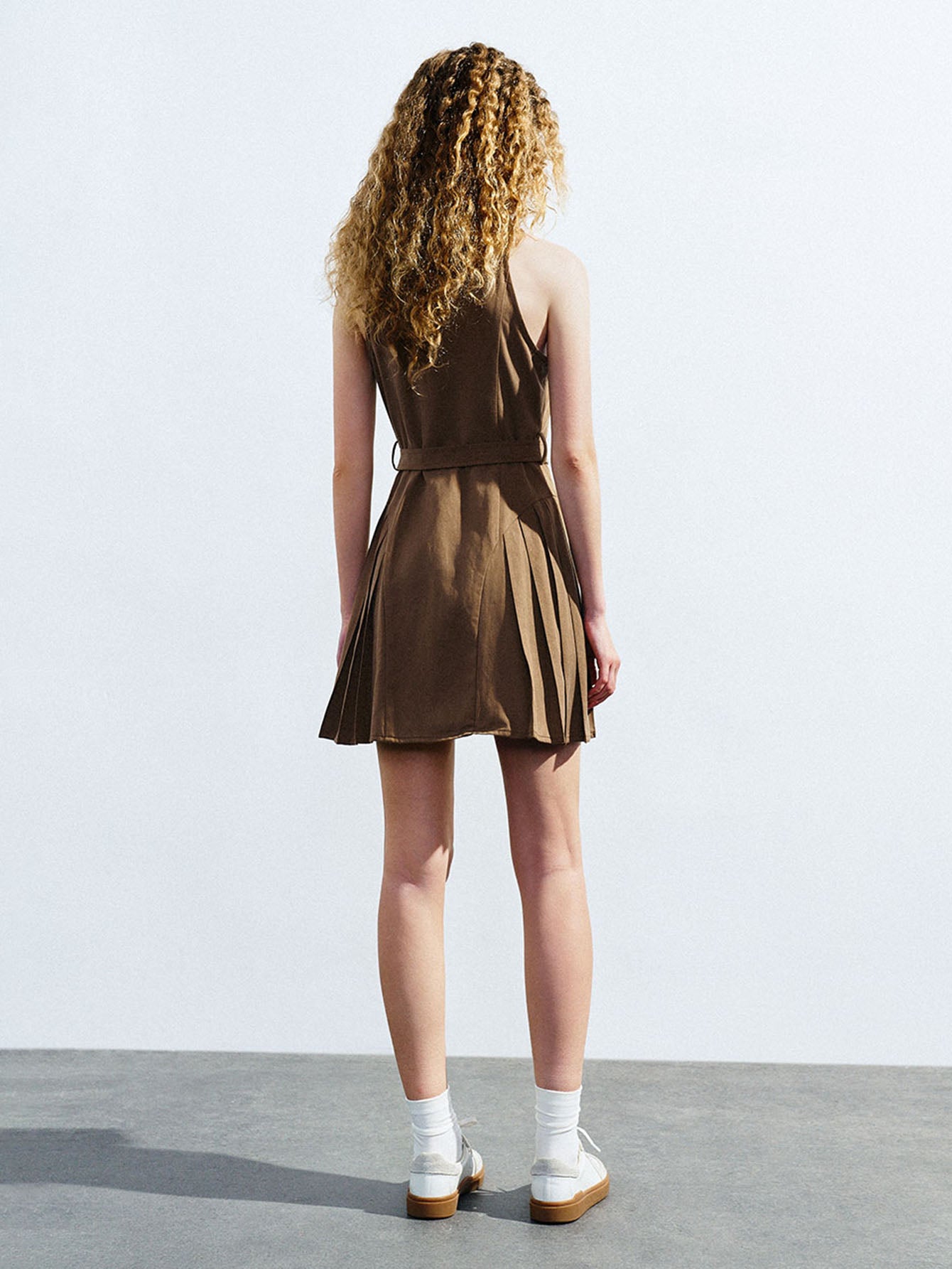 Urban Revivo Sleeveless Mini A-Line Dress-Deep Coffee Brown