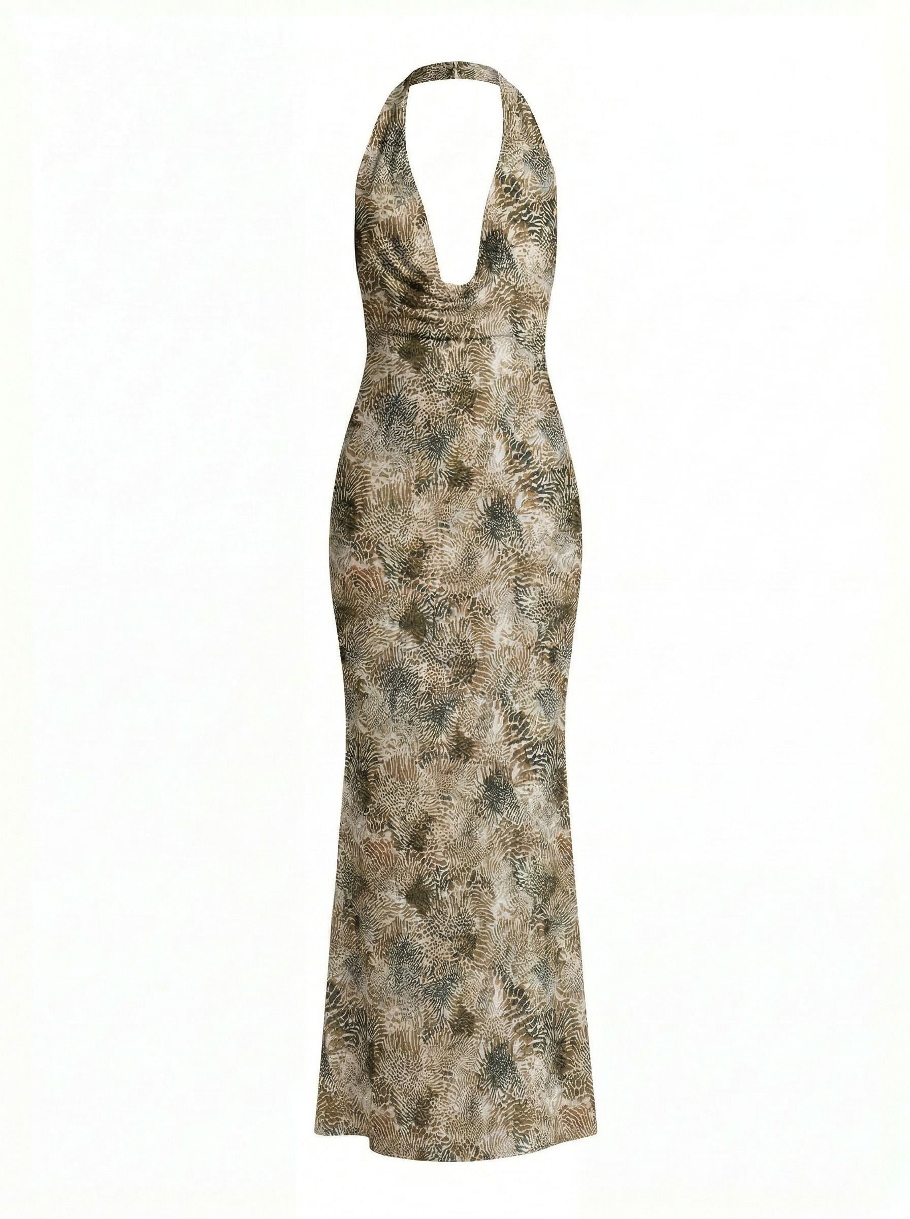 LILA Floral Print Cowl Neck Bodycon Midi Dress