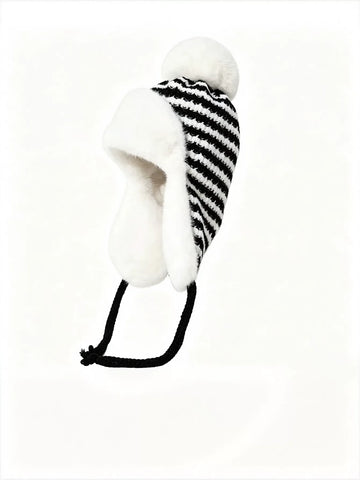Cozy Faux Fur Lined Striped Hat