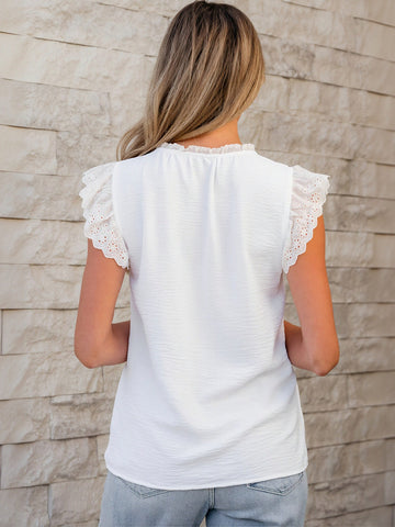 Eyelet Flutter Sleeve Chiffon Blouse