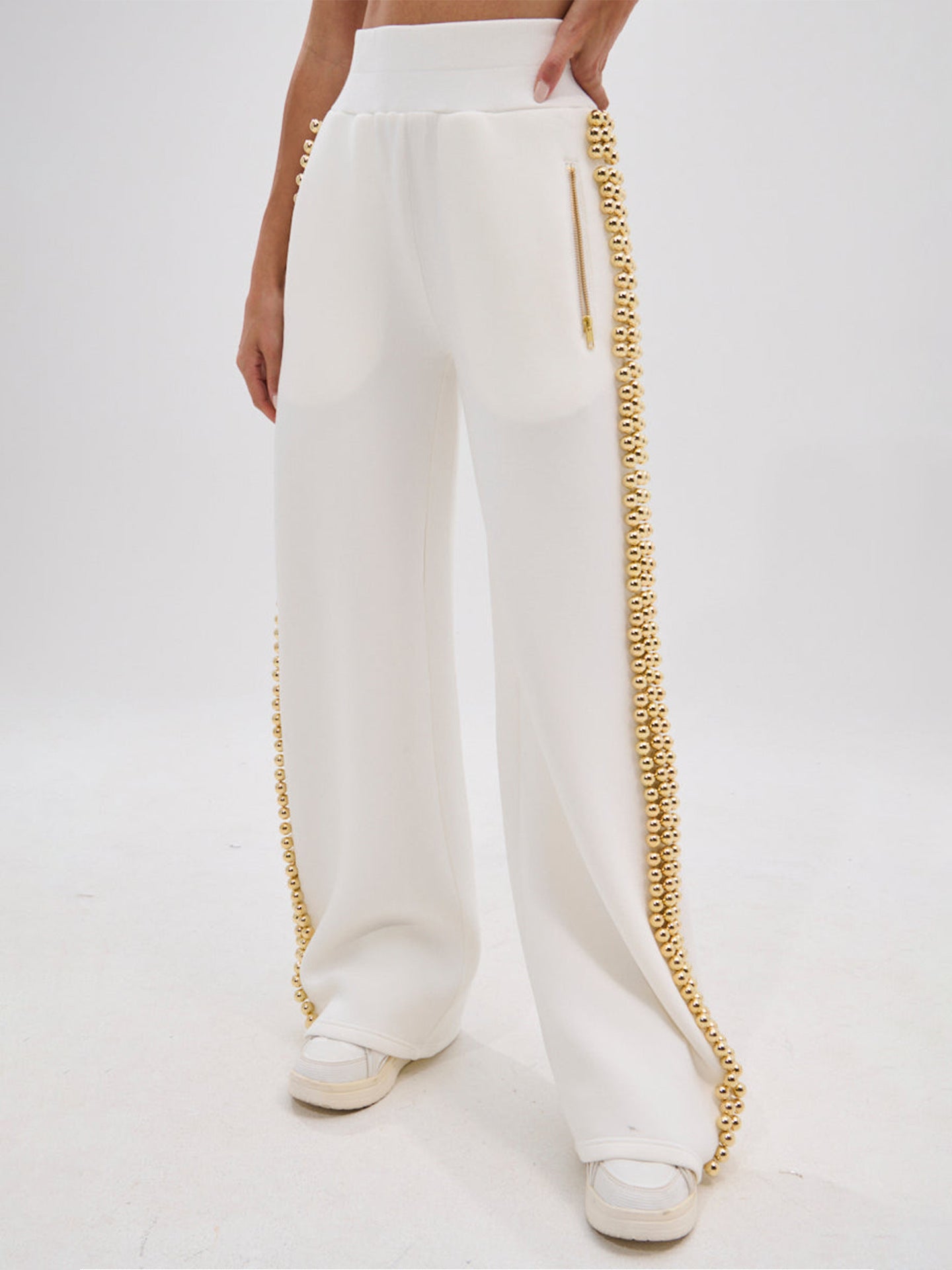 Embellished Studded Zip Up Pant Set