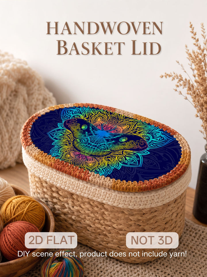 Moth Mandala Graphic Wooden Crochet Basket Bottom