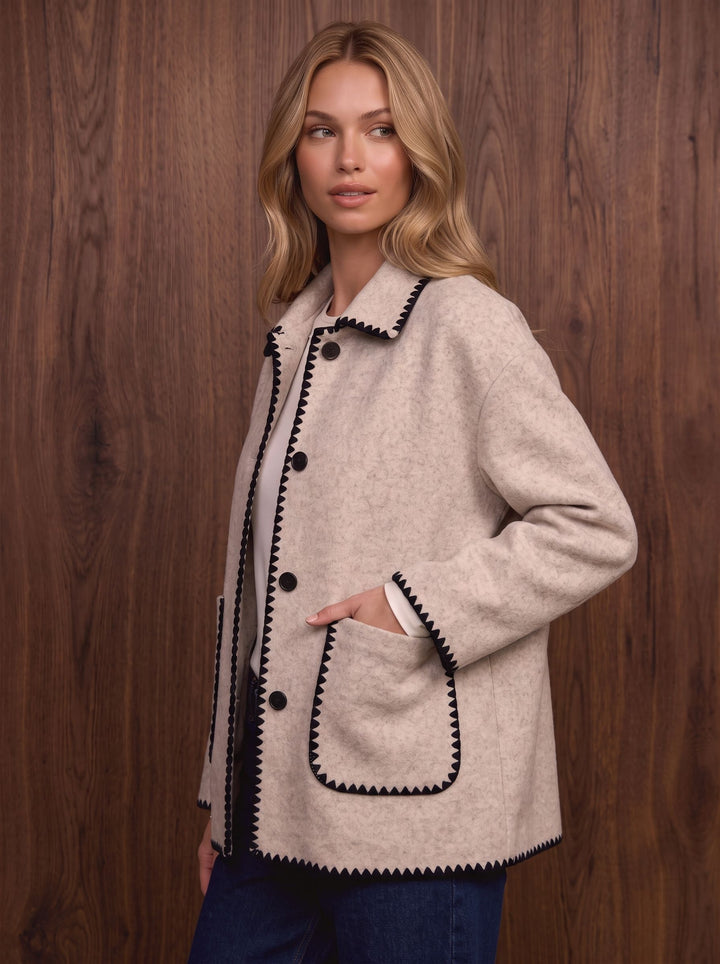Contrast Trim Wool Blend Jacket