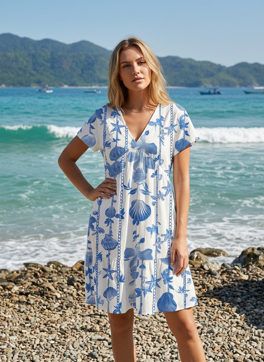 Floral Print V Neck Tiered Babydoll Mini Dress