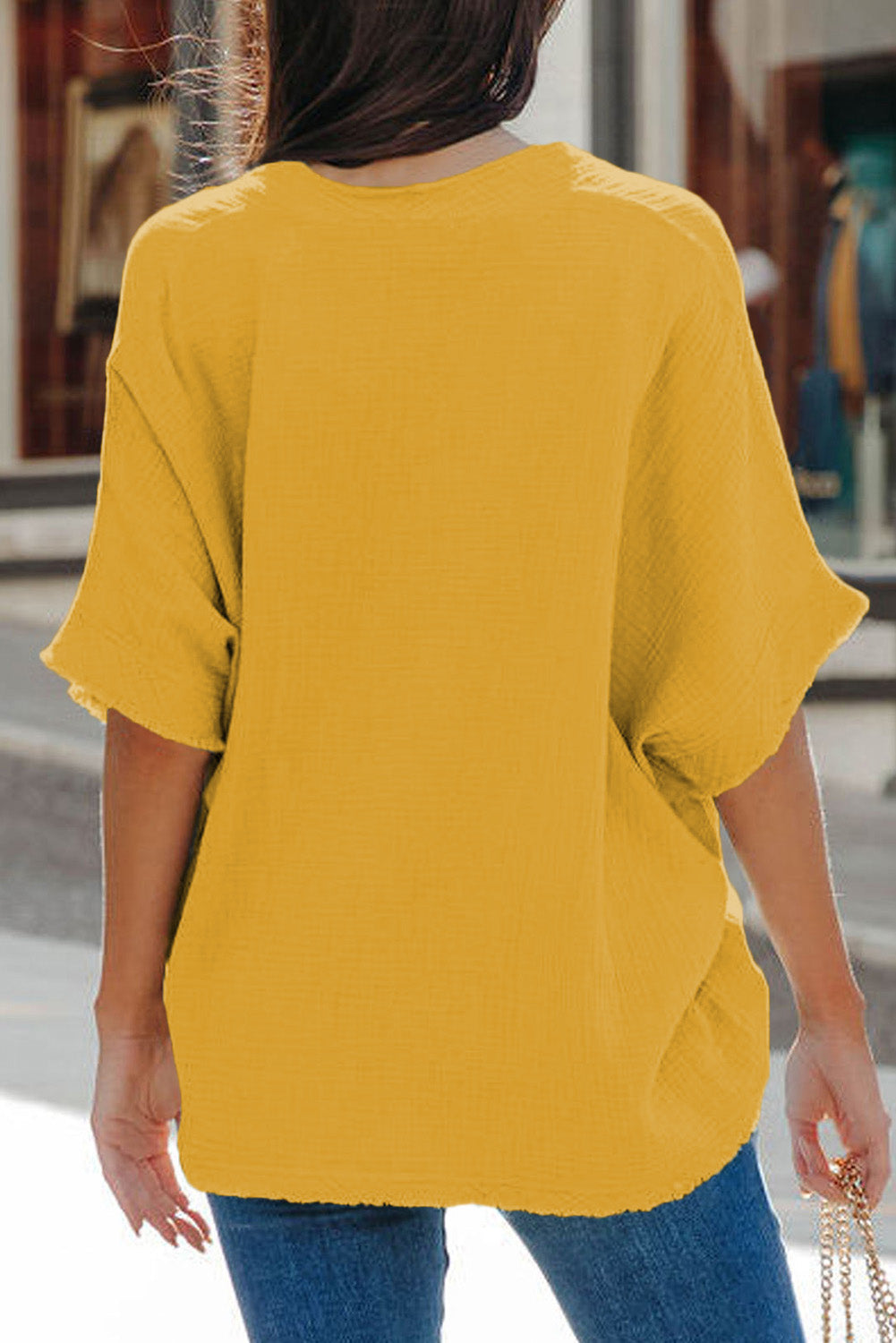 Relaxed V Neck Textured Blouse