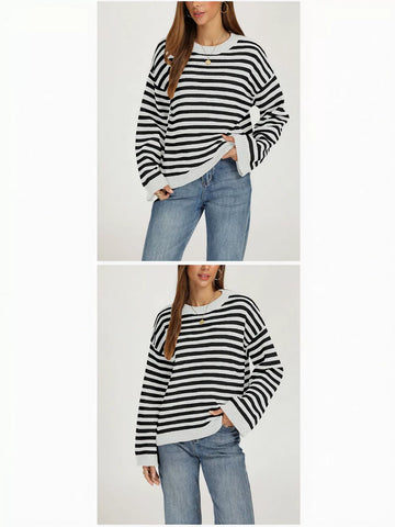 Cozy Striped Oversized Crewneck Sweater