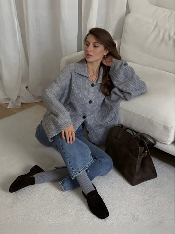 Oversized Ribbed Knit Button Up Cardigan