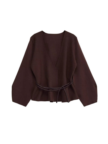 V Neck Peplum Knit Cardigan