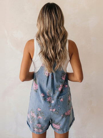 Floral Print Denim Overall Romper