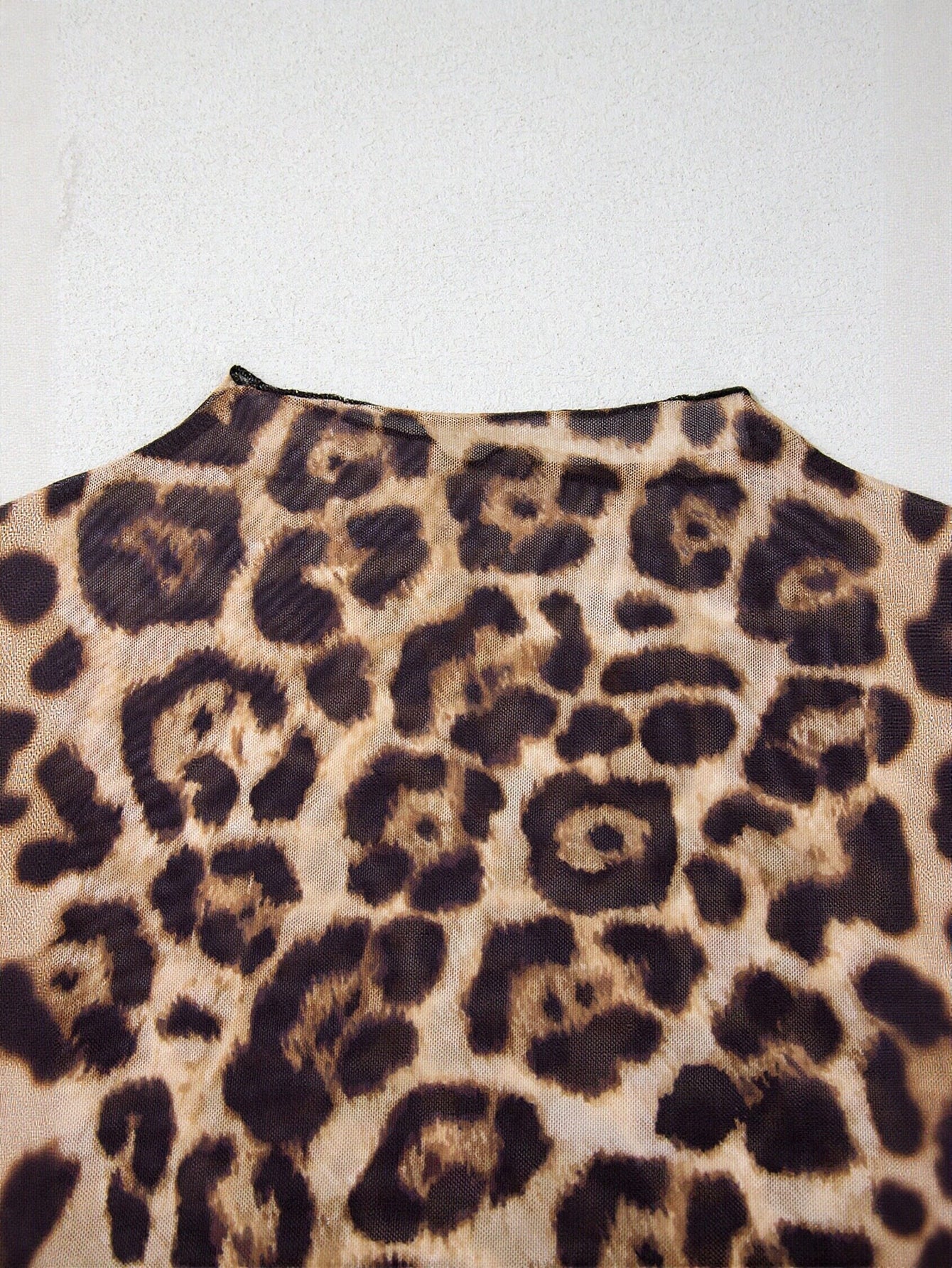 Sheer Leopard Print Mock Neck Tee