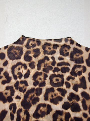 Sheer Leopard Print Mock Neck Tee