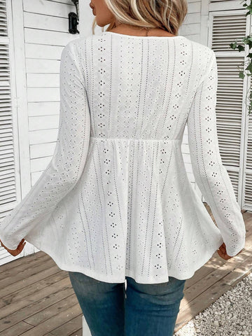 Elegant Eyelet Lace Peplum Blouse