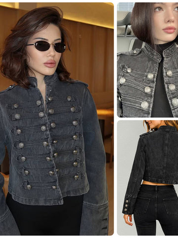 Vintage Military Inspired Denim Jacket