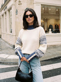Oversized Button Cuff Thermal Pullover Sweater