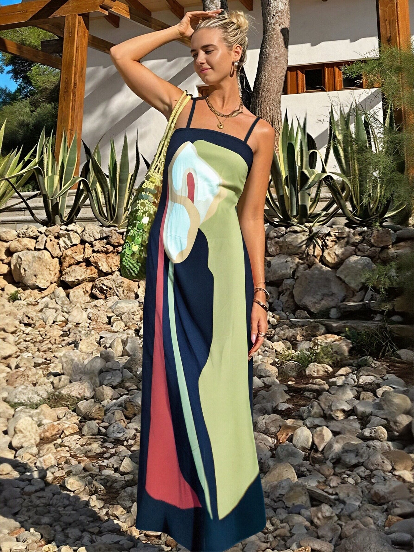 Sleek Abstract Print Maxi Dress