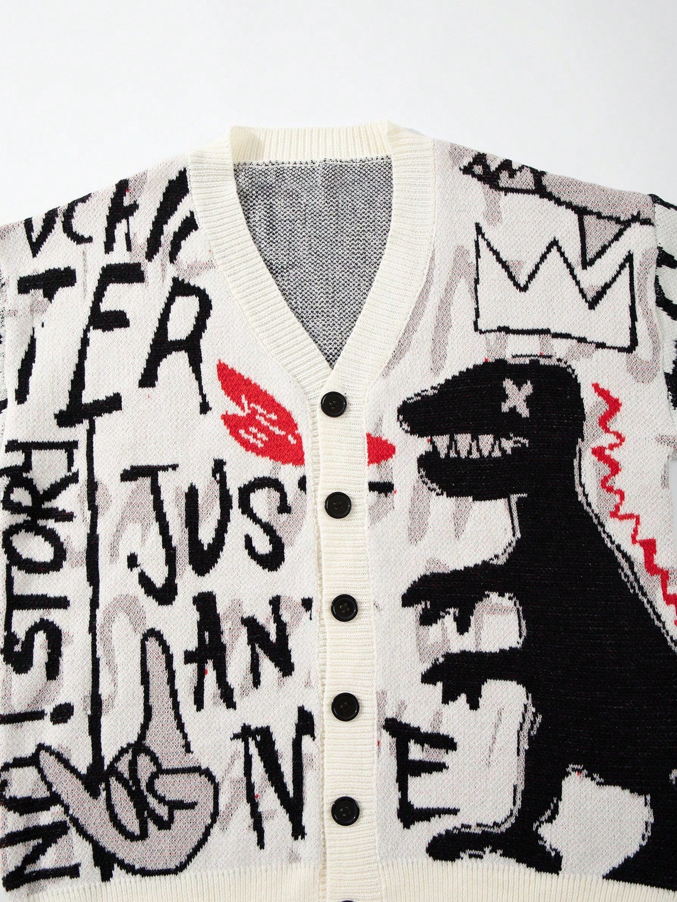 Oversized Graphic Print Knit Cardigan