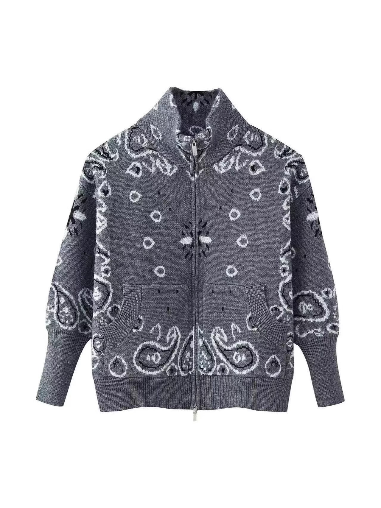 Oversized Bandana Print Zip Cardigan