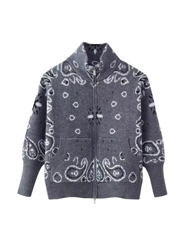 Oversized Bandana Print Zip Cardigan