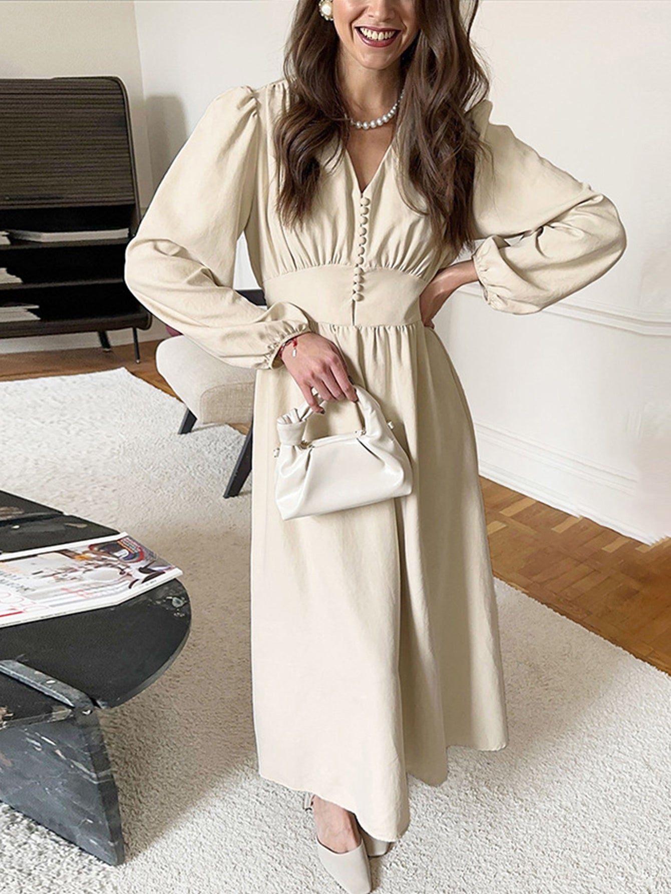 Elegant Button Front Midi Dress