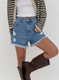 High Waisted Distressed Raw Hem Shorts
