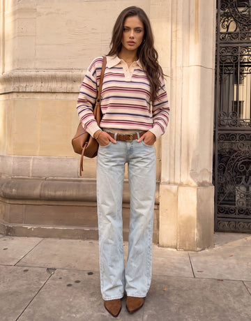 Cozy Striped Collared Knit Sweater