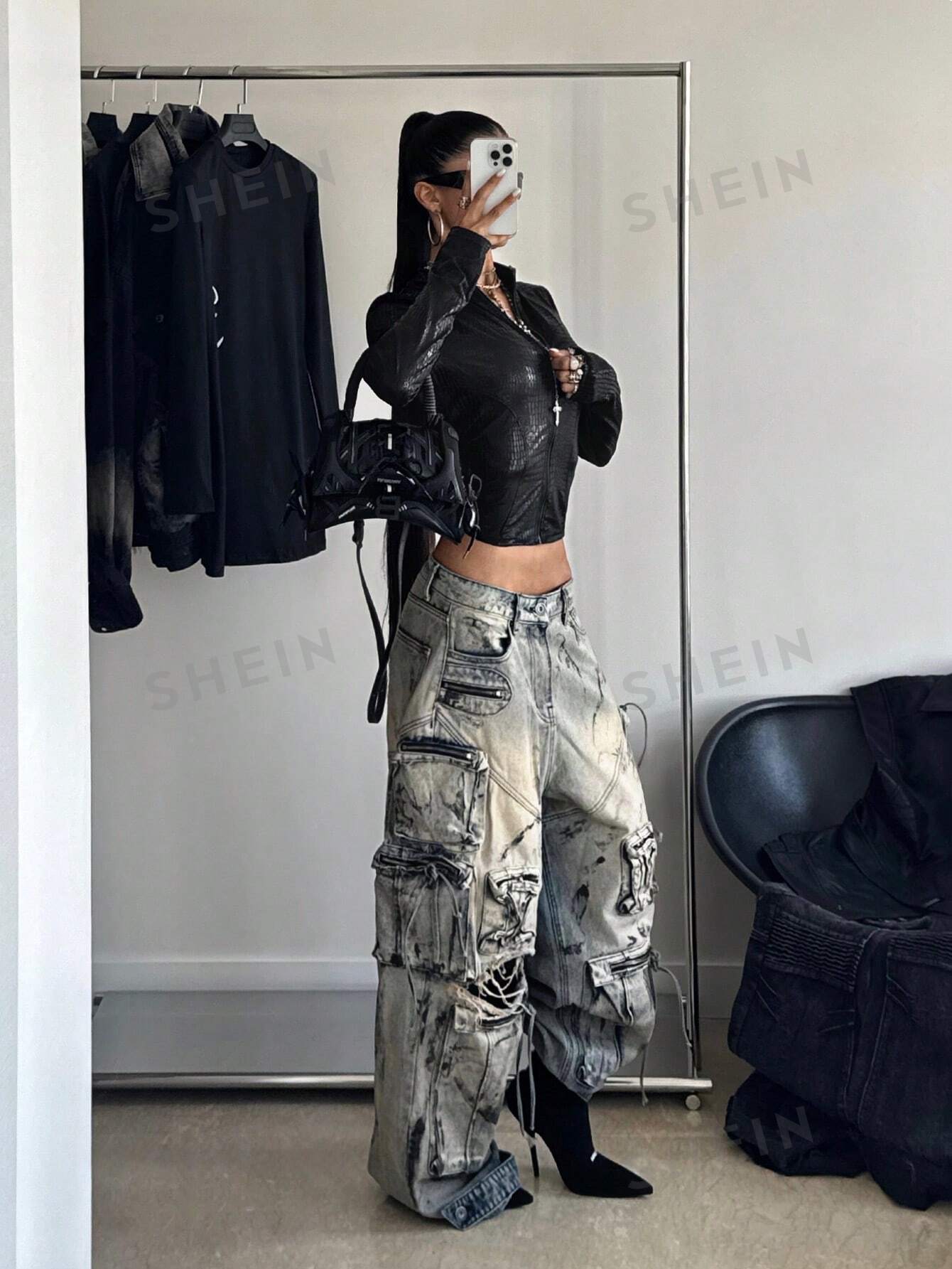 Cropped Faux Leather Zip Jacket