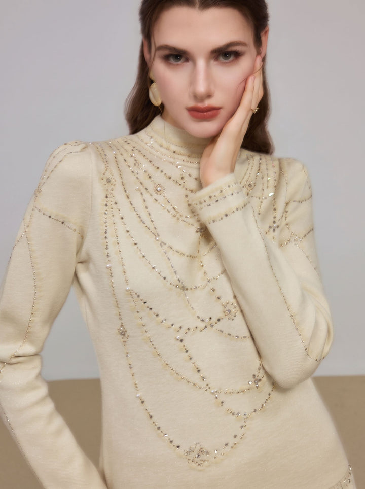 Embellished Shimmer Mock Neck Sweater