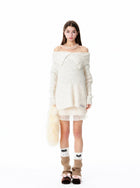 Cozy Off Shoulder Ribbed Knit Sweater