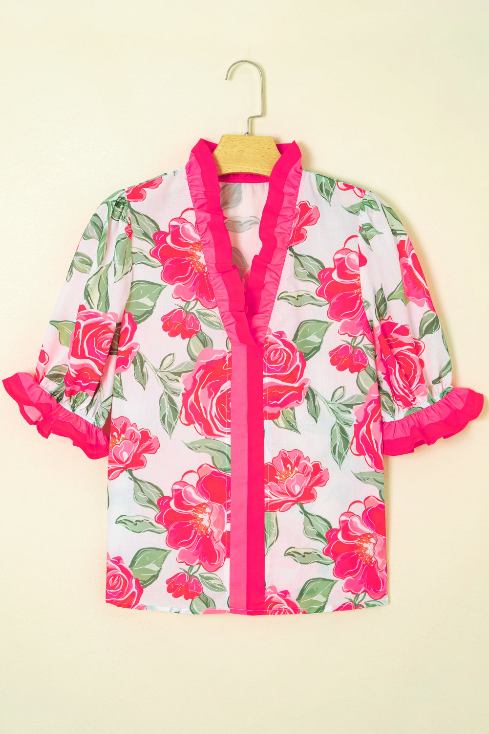 Floral Ruffle Trim Chiffon Blouse