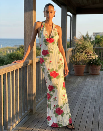 Sissi Yuan's Hibiscus Print Midi Dress