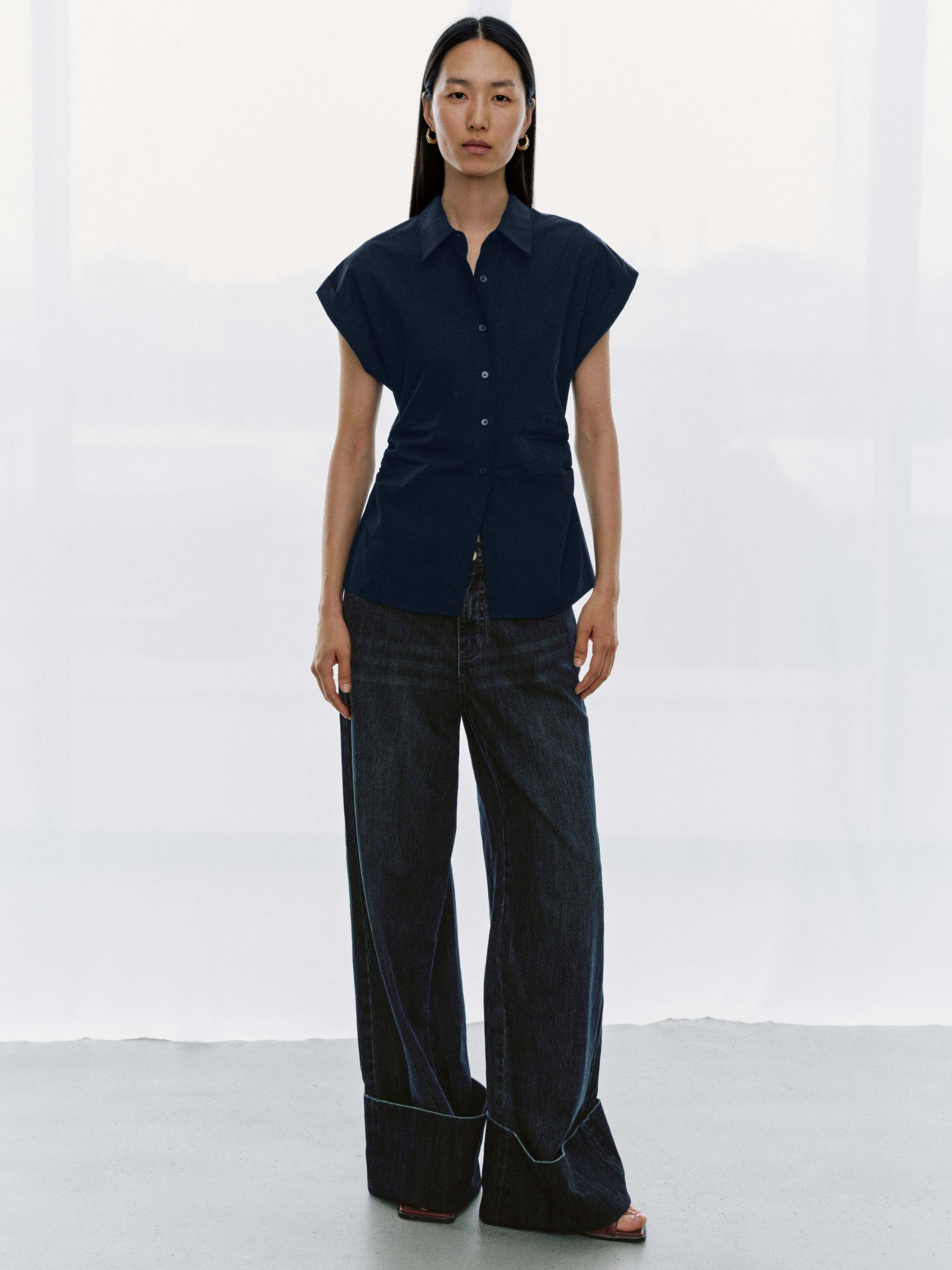 Nipped Waist Cap Short Sleeve Shirts