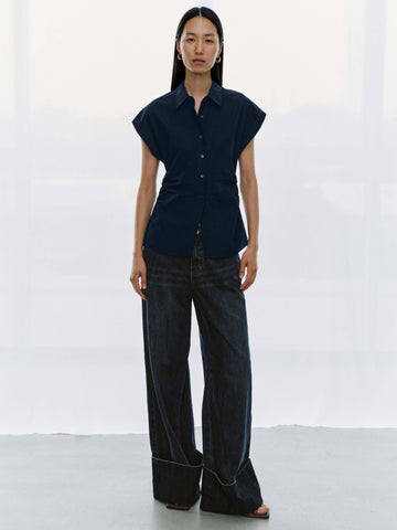 Nipped Waist Cap Short Sleeve Shirts
