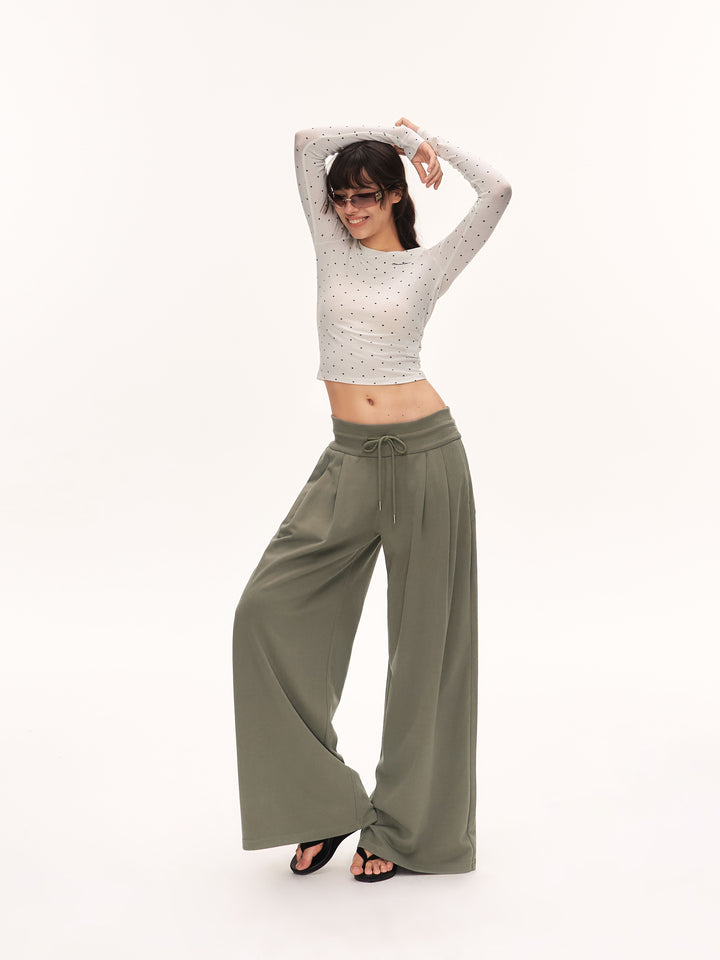 Low Rise Drawstring Wide Leg Pants