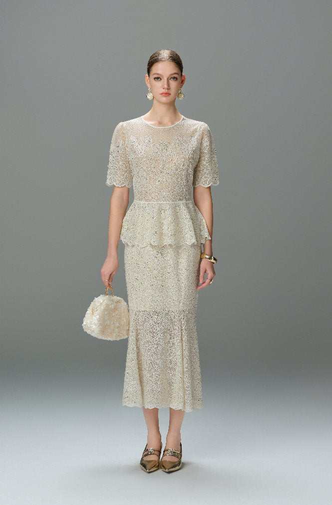 Elegant Peplum Lace Knit Pullover