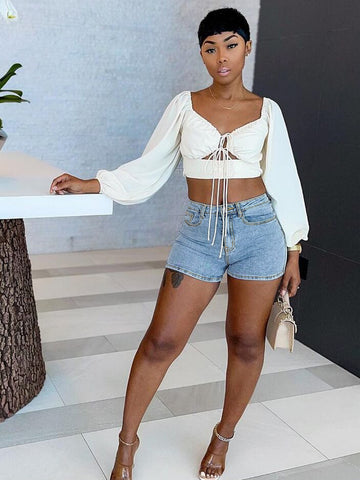 High Stretch Mid Rise Denim Shorts