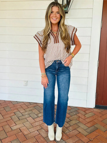 Striped Ruffle Sleeve Blouse
