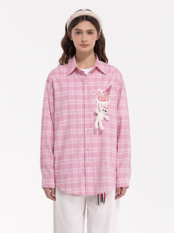 Cute Graphic Plaid Button Up Shirt