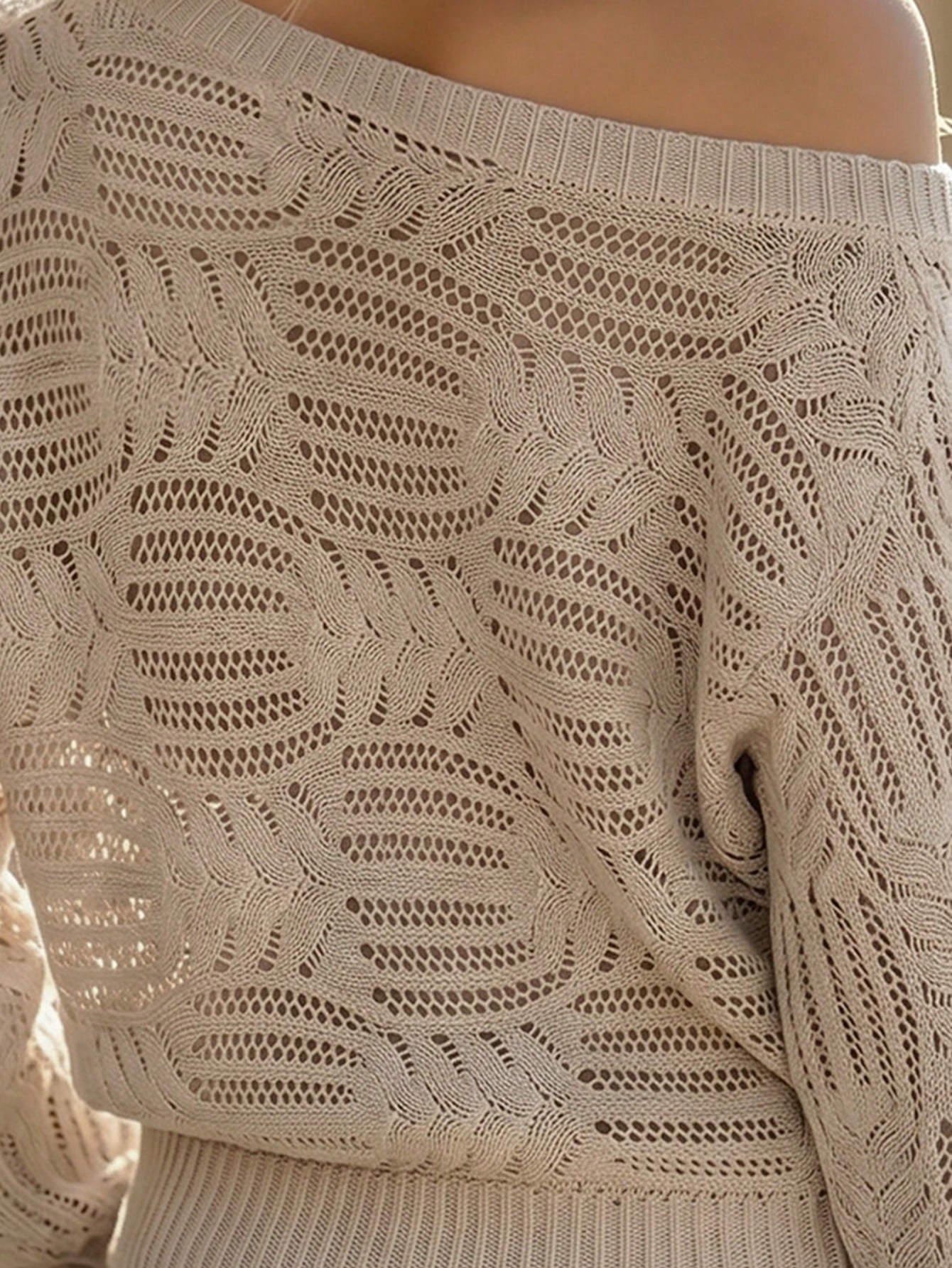 Open Knit Off Shoulder Sweater