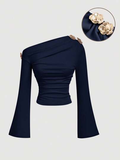 Elegant Ruched One Shoulder Top