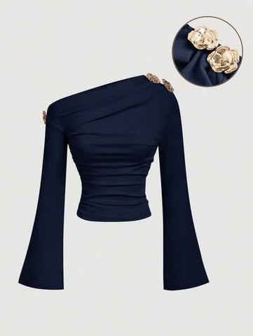 Elegant Ruched One Shoulder Top