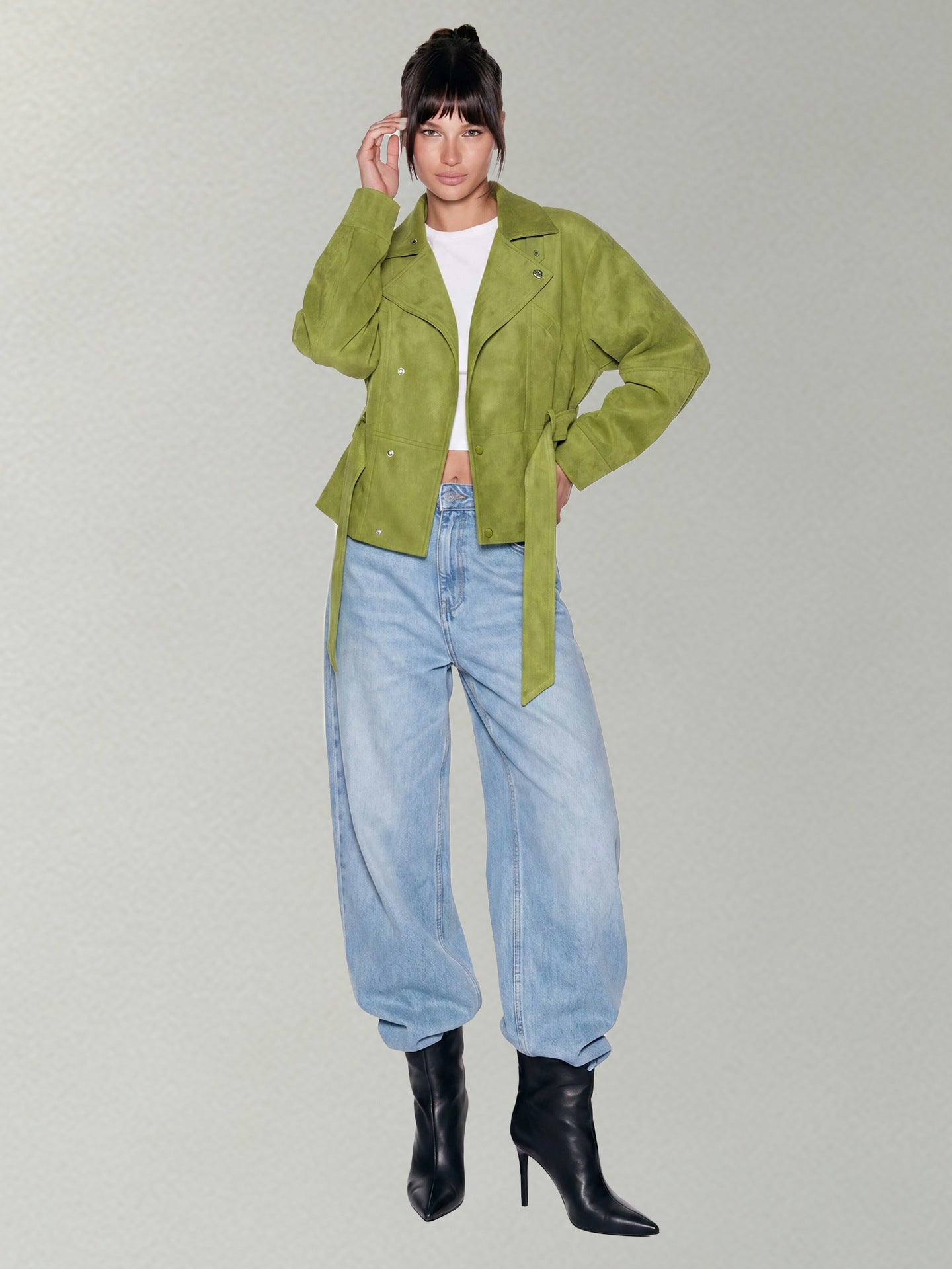 Oversized Belted Suede Moto Jacket