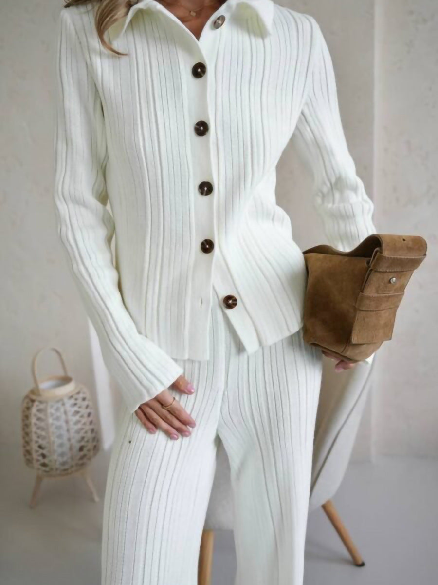 Elegant Ribbed Knit Pant Set