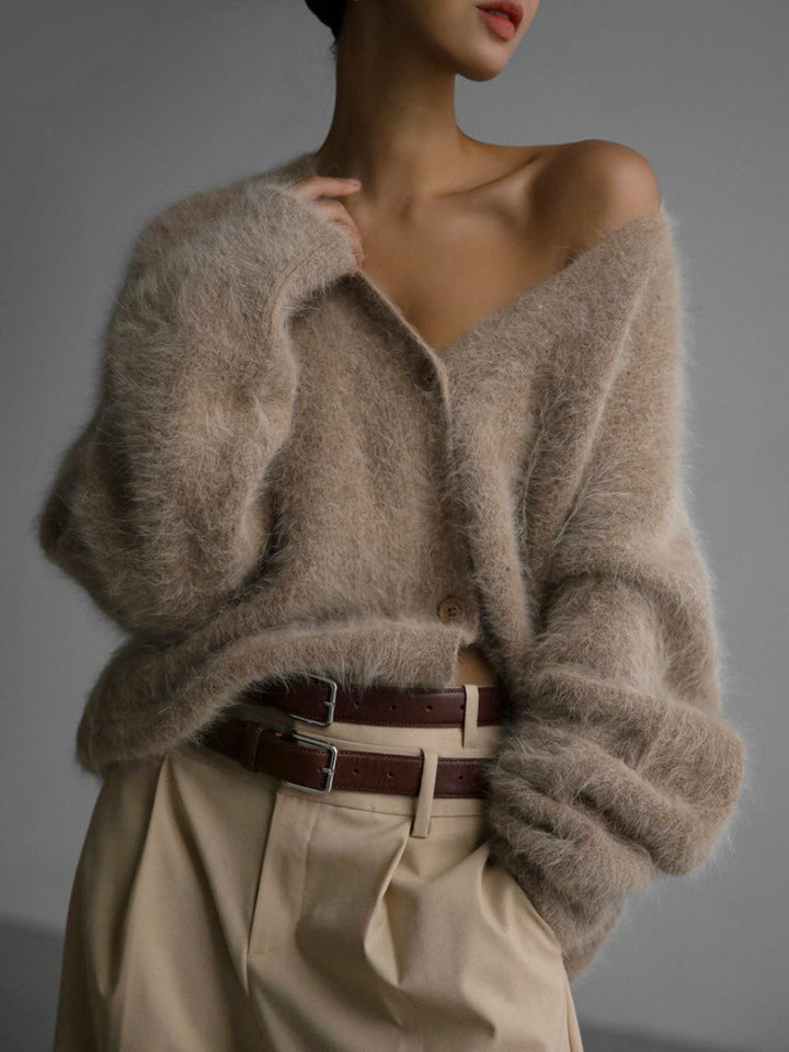 Fluffy Oversized White Cardigan Sweater