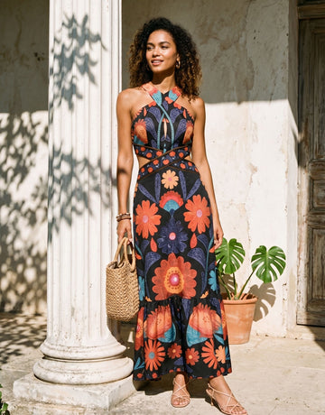 Floral Cutout Halter Maxi Dress