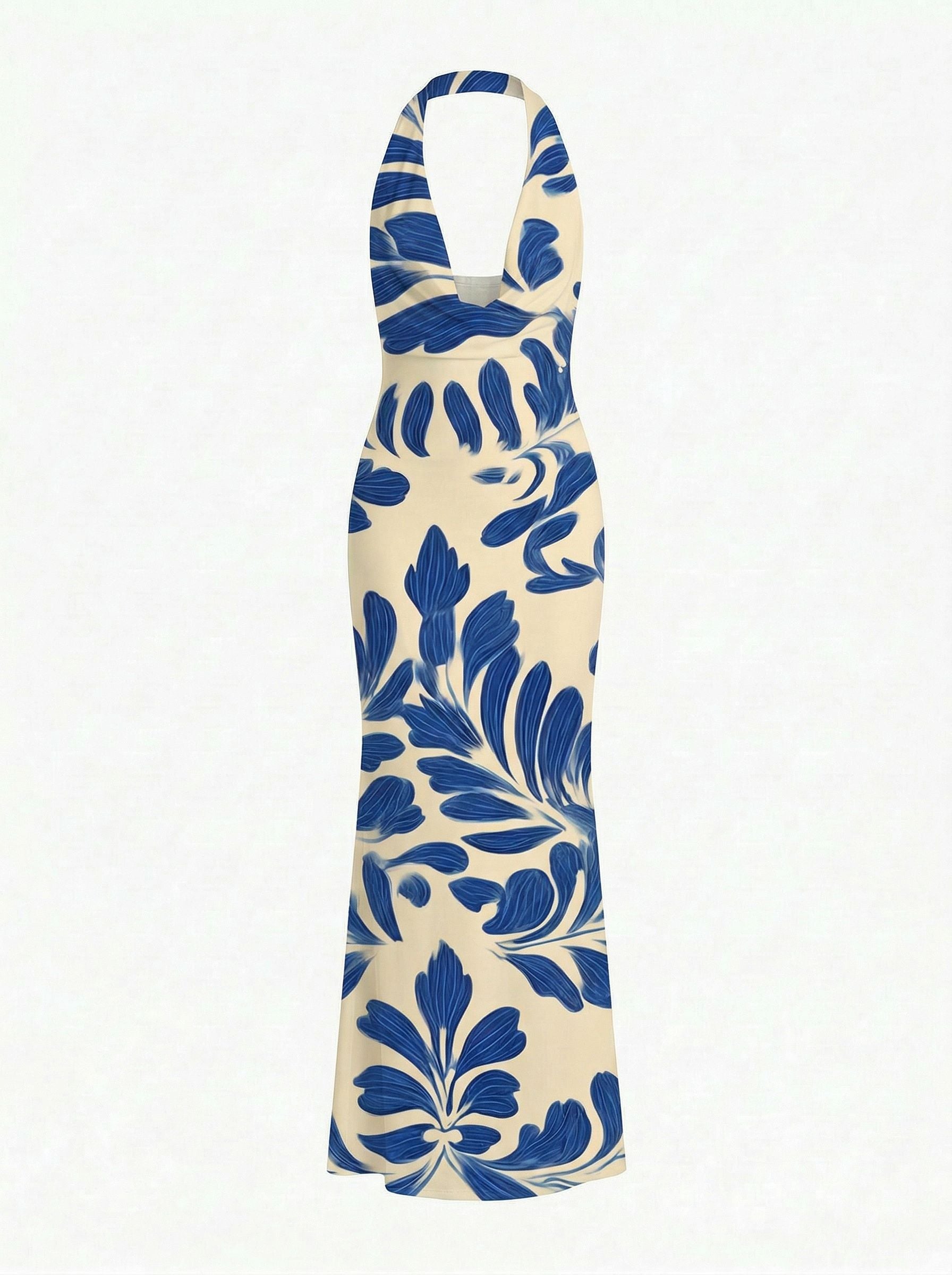 Floral Print Cowl Neck Bodycon Maxi Dress