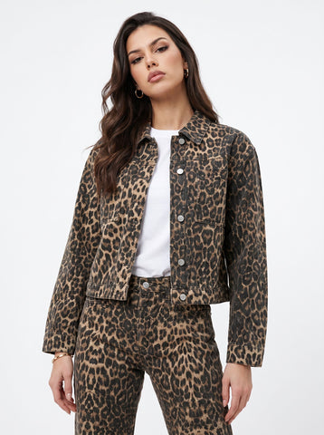 Leopard Print Cropped Denim Jacket